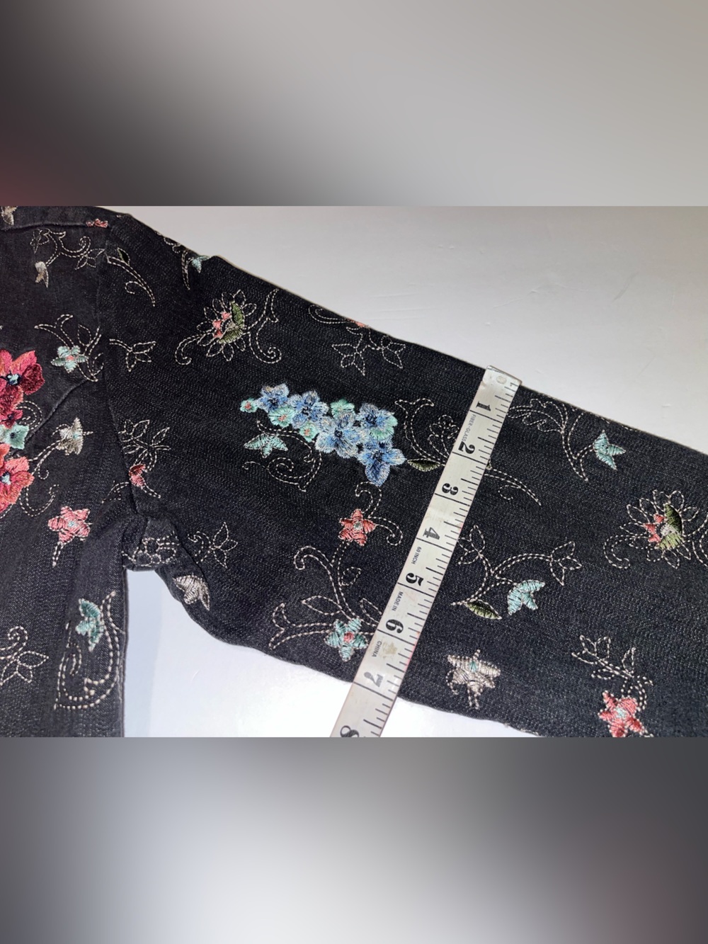 Denim & Co Beautiful Floral Embroidered Black Jean Jacket - Picture 13 of 16